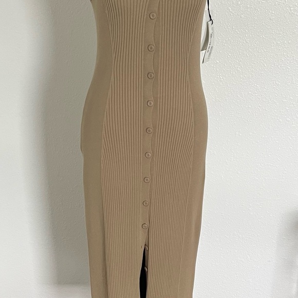 ba&sh Tan Asymmetrical Ribbed Sheath Dress - Picture 8 of 9